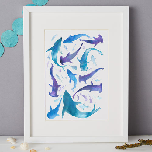 Sharks Illustration - unframed giclee print - LAST 2